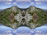 Double symétries : montagnes, ciel, roches, paysage, connifères